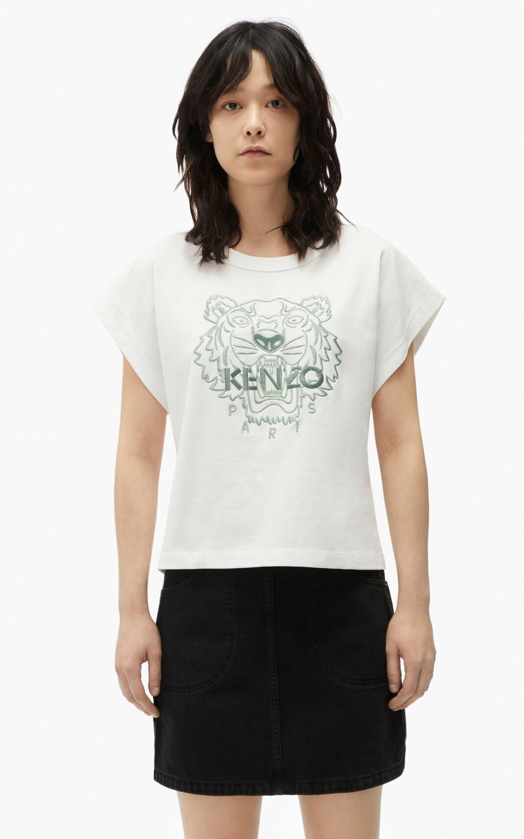 T Shirt Kenzo Tiger boxy Femme Blanche | PAZD-90856